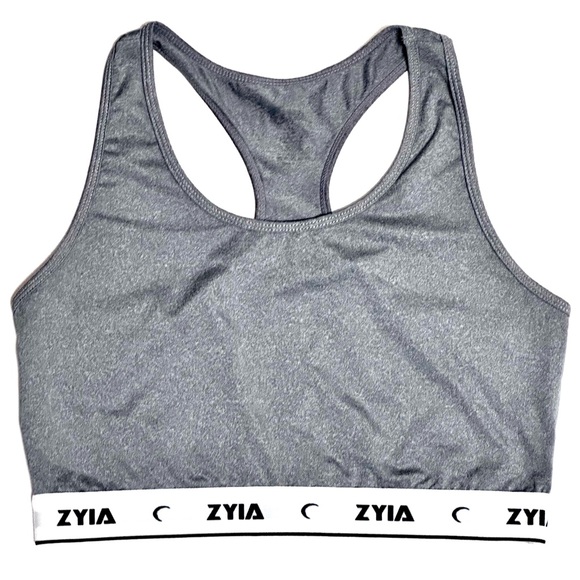 LOT OF 2 Zyia Sports Bras Comfort Racer Back Logo Band Cropped Tank PINK BLK MED - Picture 6 of 9